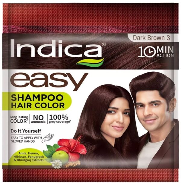 Indica Easy10 Minutes Herbal Hair Color Shampoo Base Dark Brown3