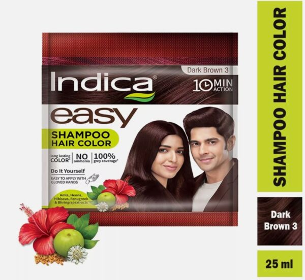 Indica Easy10 Minutes Herbal Hair Color Shampoo Base Dark Brown3 - Image 2