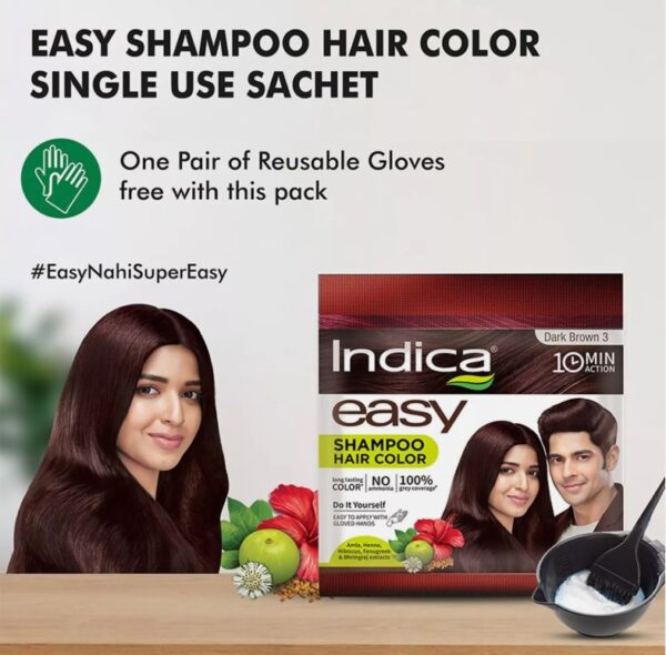 Indica Easy10 Minutes Herbal Hair Color Shampoo Base Dark Brown3 - Image 3