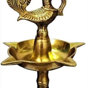 Purpledip Brass Oil Lamp Kuthu Vilakku Diya Peacock Design 12 inches